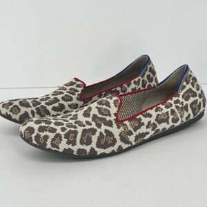 ROTHYS Leopard Print Flats Womens Size 8.5 Round Toe Animal Print Red Trim